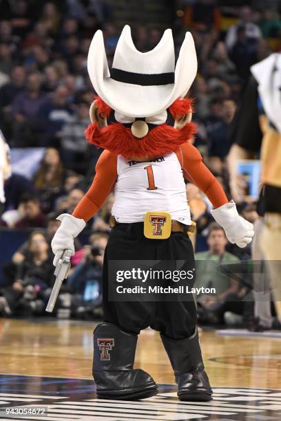 The Texas Tech Red Raiders mascot on the floor during the 2018 NCAA Men's Basketball Tournament East Regional against the Villanova Wildcats at TD...