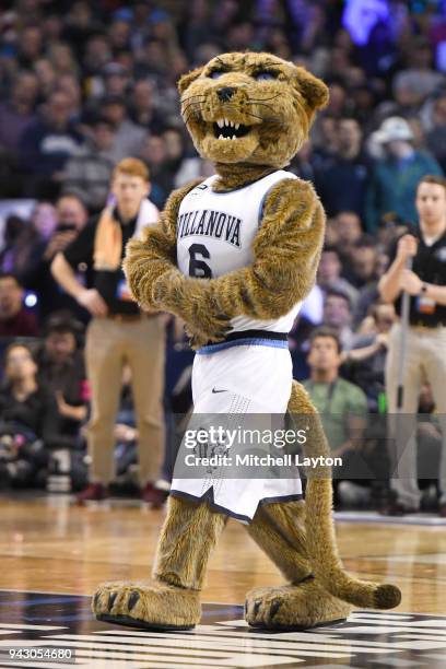 The Villanova Wildcats mascot mascot on the floor during the 2018 NCAA Men's Basketball Tournament East Regional against the Texas Tech Red Raiders...