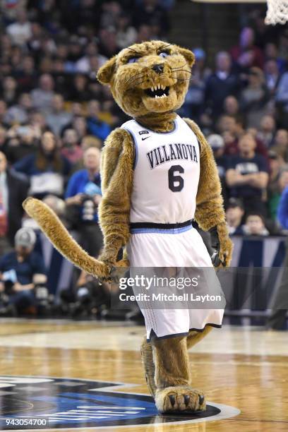 The Villanova Wildcats mascot mascot on the floor during the 2018 NCAA Men's Basketball Tournament East Regional against the Texas Tech Red Raiders...
