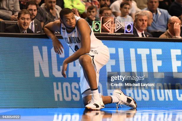 Omari Spellman of the Villanova Wildcats prepares to enter the game during the 2018 NCAA Men's Basketball Tournament East Regional against the Texas...