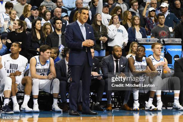Head coach Jay Wright of the Villanova Wildcats looks on during the 2018 NCAA Men's Basketball Tournament East Regional against the Texas Tech Red...