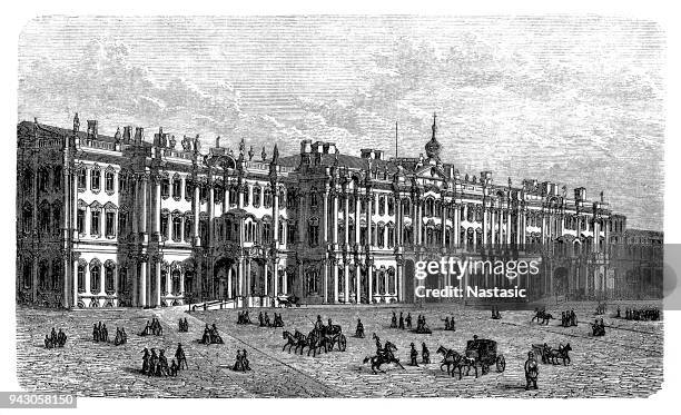 winter palace in saint petersburg russia 1870 - st petersburg russia stock illustrations