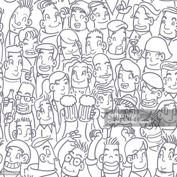 ilustrações de stock, clip art, desenhos animados e ícones de seamless party people doodle pattern - somente crianças