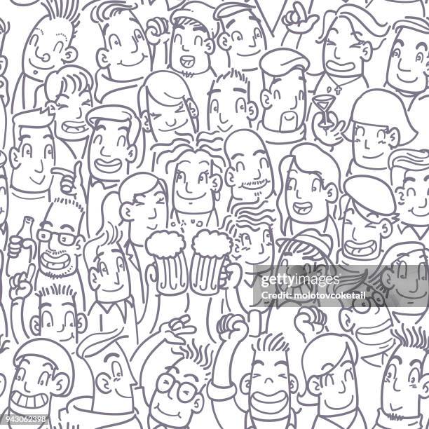 seamless party people doodle pattern - cartoon drinking stock illustrations