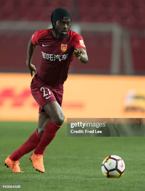 Kouassi Gervinho of Hebei China Fortune in action during the 2018 Chinese Super League match between Hebei China Fortune and Changchun Yatai at...