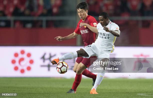 Odion Ighalo of Changchun Yatai in action during the 2018 Chinese Super League match between Hebei China Fortune and Changchun Yatai at Langfang...