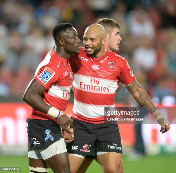 Madosh Tambwe and during the Super Rugby match between Emirates Lions and DHL Stormers at Emirates Airline Park on April 07, 2018 in Johannesburg,...
