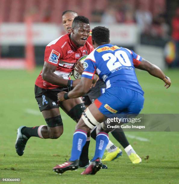 Hacjivah Dayimani of the Emirates Lions during the Super Rugby match between Emirates Lions and DHL Stormers at Emirates Airline Park on April 07,...