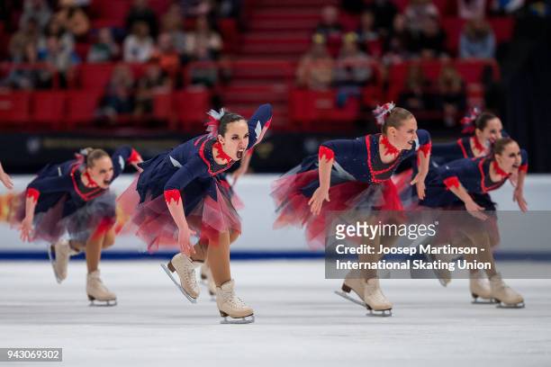Team Berlin 1 of Germany compete in the Free Skating during the World Synchronized Skating Championships at Ericsson Globe on April 7, 2018 in...