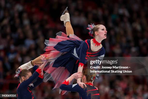 Team Berlin 1 of Germany compete in the Free Skating during the World Synchronized Skating Championships at Ericsson Globe on April 7, 2018 in...