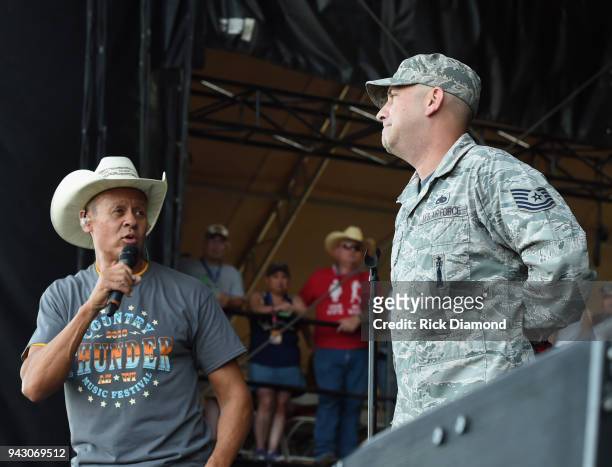Singer/Songwriter Neal McCoy introduces SGT. John Moyle Air Force during Country Thunder Music Festival Arizona - Day 2 on April 6, 2018 in Florence,...