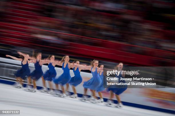 Team Nexxice of Canada compete in the Free Skating during the World Synchronized Skating Championships at Ericsson Globe on April 7, 2018 in...