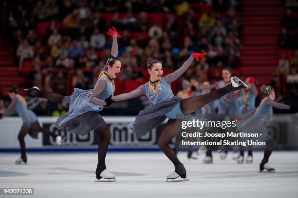 Team Tatarstan of Russia compete in the Free Skating during the World Synchronized Skating Championships at Ericsson Globe on April 7, 2018 in...