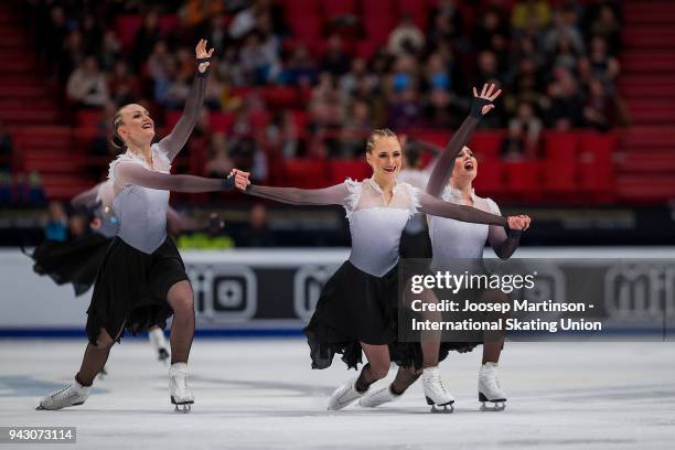 Team Haydenettes of the United States compete in the Free Skating during the World Synchronized Skating Championships at Ericsson Globe on April 7,...