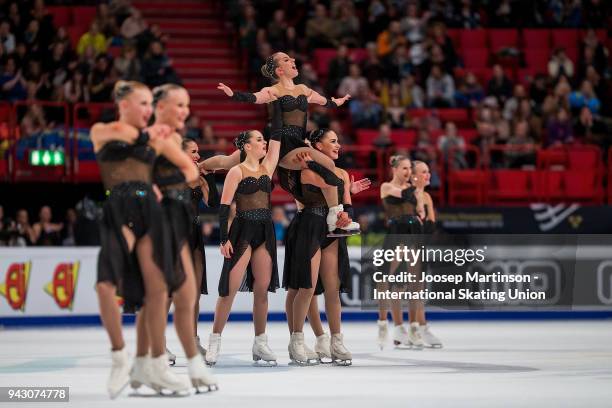 Team Unique of Finland compete in the Free Skating during the World Synchronized Skating Championships at Ericsson Globe on April 7, 2018 in...