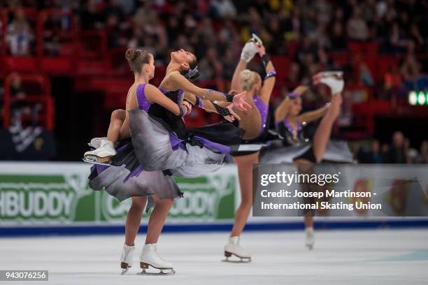 Team Paradise of Russia compete in the Free Skating during the World Synchronized Skating Championships at Ericsson Globe on April 7, 2018 in...