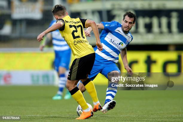 Donis Avdijaj of Roda JC, Dirk Marcellis of PEC Zwolle during the Dutch Eredivisie match between Roda JC v PEC Zwolle at the Parkstad Limburg Stadium...