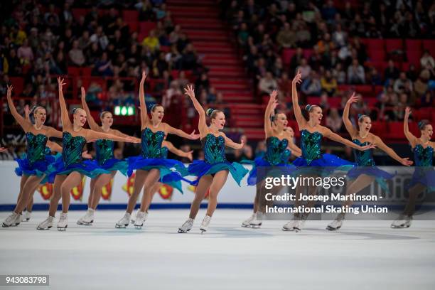 Team Marigold Ice Unity of Finland compete in the Free Skating during the World Synchronized Skating Championships at Ericsson Globe on April 7, 2018...