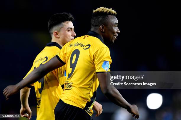 Manu Garcia Alonso of NAC Breda, Thierry Ambrose of NAC Breda celebrates the victory during the Dutch Eredivisie match between NAC Breda v Vitesse at...