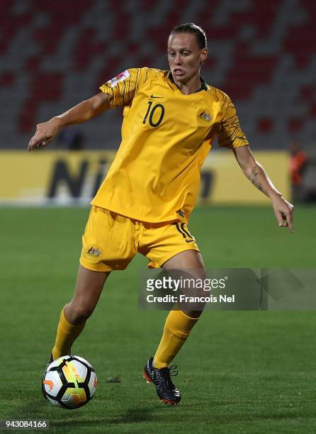 Emily Van-Egmond of Australia in action during the AFC Women's Asian Cup Group B match between Australia and South Korea at the King Abdullah II...