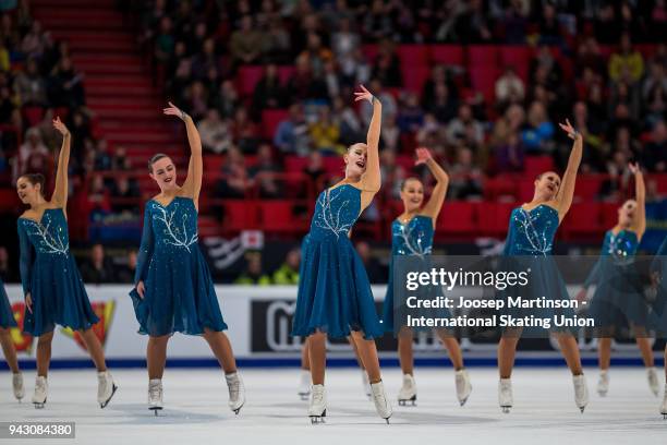 Team Surprise of Sweden compete in the Free Skating during the World Synchronized Skating Championships at Ericsson Globe on April 7, 2018 in...