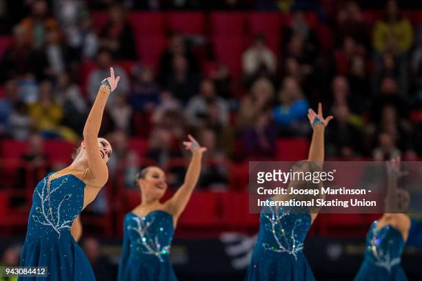 Team Surprise of Sweden compete in the Free Skating during the World Synchronized Skating Championships at Ericsson Globe on April 7, 2018 in...