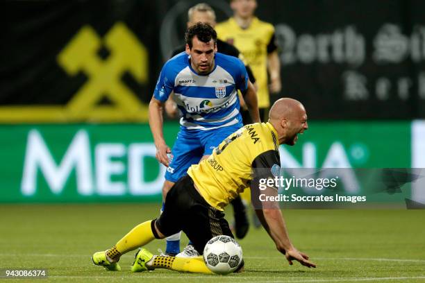 Dirk Marcellis of PEC Zwolle, Dani Schahin of Roda JC during the Dutch Eredivisie match between Roda JC v PEC Zwolle at the Parkstad Limburg Stadium...