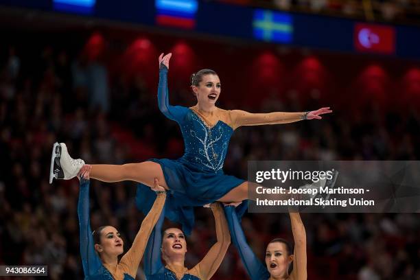 Team Surprise of Sweden compete in the Free Skating during the World Synchronized Skating Championships at Ericsson Globe on April 7, 2018 in...