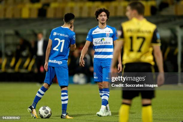 Younes Namli of PEC Zwolle, Philippe Sandler of PEC Zwolle during the Dutch Eredivisie match between Roda JC v PEC Zwolle at the Parkstad Limburg...