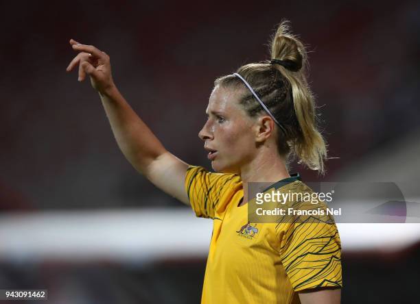 Elise Kellond-Knight of Australia looks on during the AFC Women's Asian Cup Group B match between Australia and South Korea at the King Abdullah II...