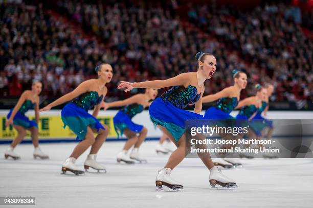 Team Marigold Ice Unity of Finland compete in the Free Skating during the World Synchronized Skating Championships at Ericsson Globe on April 7, 2018...