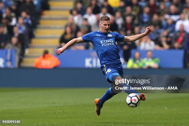 Marc Albrighton of Leicester City during the Premier League match between Leicester City and Newcastle United at The King Power Stadium on April 7,...