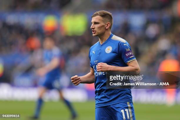 Marc Albrighton of Leicester City during the Premier League match between Leicester City and Newcastle United at The King Power Stadium on April 7,...