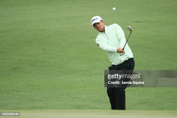 Bernd Wiesberger of Austria plays a shot on the second hole during the third round of the 2018 Masters Tournament at Augusta National Golf Club on...