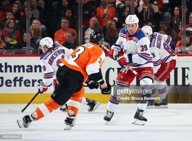 Matt Beleskey of the New York Rangers skates in his first game as a member of the team against the Philadelphia Flyers at the Wells Fargo Center on...