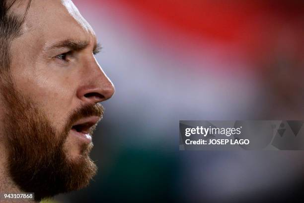 Barcelona's Argentinian forward Lionel Messi reacts during the Spanish league football match between FC Barcelona and Leganes t the Camp Nou stadium...