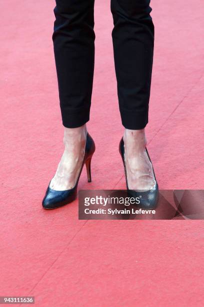 Geraldine Pailhas, shoe detail, arrives for the closing ceremony photocall for 10th Beaune International Thriller Film Festival on on April 7, 2018...