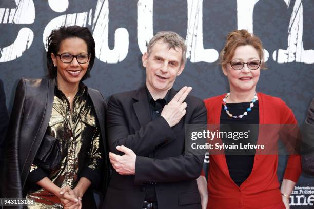 Sang Neuf' jury's members Audrey Pulvar, Lucas Belvaux, Catherine Frot attend the closing ceremony photocall for 10th Beaune International Thriller...