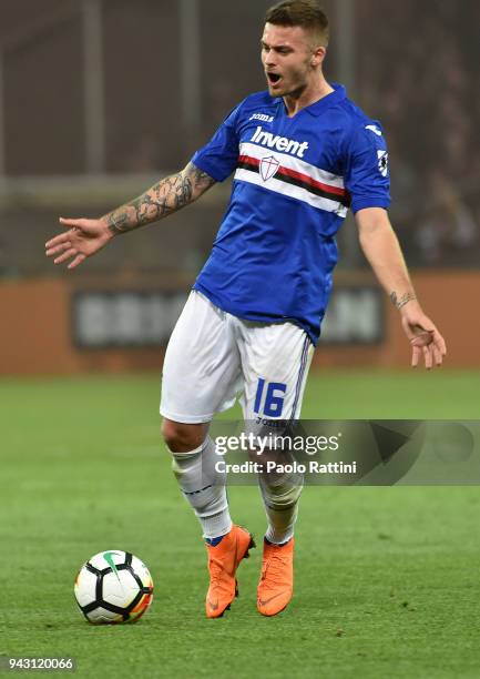 Karol Linetty of Sampdoria disappointment during the serie A match between UC Sampdoria and Genoa CFC at Stadio Luigi Ferraris on April 7, 2018 in...