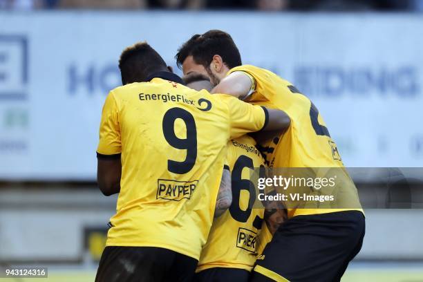 Thierry Ambrose of NAC Breda, Jose Angelino of NAC Breda, Pablo Mari Villar of NAC Breda during the Dutch Eredivisie match between NAC Breda and...