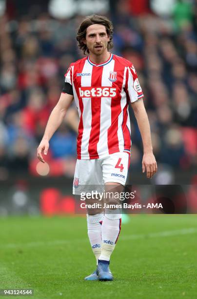 Joe Allen of Stoke City during the Premier League match between Stoke City and Tottenham Hotspur at Bet365 Stadium on April 7, 2018 in Stoke on...