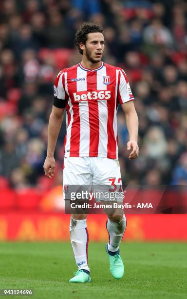 Ramadan Sobhi of Stoke City during the Premier League match between Stoke City and Tottenham Hotspur at Bet365 Stadium on April 7, 2018 in Stoke on...