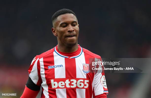 Tyrese Campbell of Stoke City during the Premier League match between Stoke City and Tottenham Hotspur at Bet365 Stadium on April 7, 2018 in Stoke on...