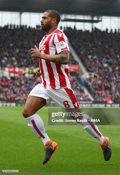 Glen Johnson of Stoke City during the Premier League match between Stoke City and Tottenham Hotspur at Bet365 Stadium on April 7, 2018 in Stoke on...