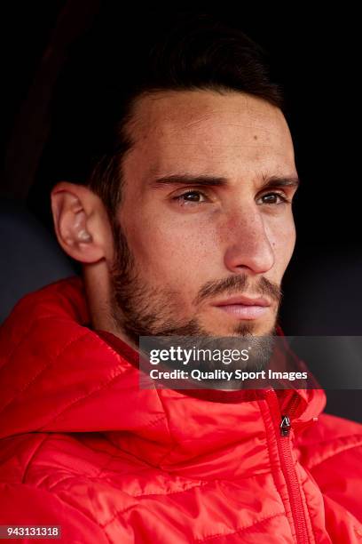 Sergio Rico of Sevilla FC looks on prior to the La Liga match between Celta de Vigo and Sevilla at Balaidos Stadium on April 7, 2018 in Vigo, Spain.