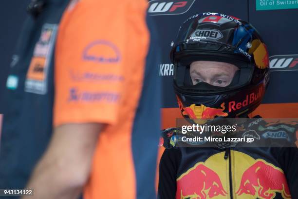 Bradley Smith of Great Britain and Red Bull KTM Factory Racing looks on in box during the qualifying practice during the MotoGp of Argentina -...