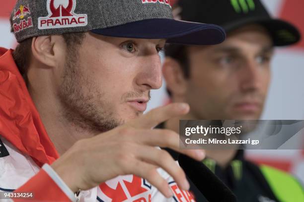 Jack Miller of Australia and Pramac Racing speaks during the press conference at the end of the qualifying practice during the MotoGp of Argentina -...