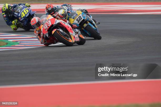 Marc Marquez of Spain and Repsol Honda Team leads the field during the qualifying practice during the MotoGp of Argentina - Qualifying on April 7,...