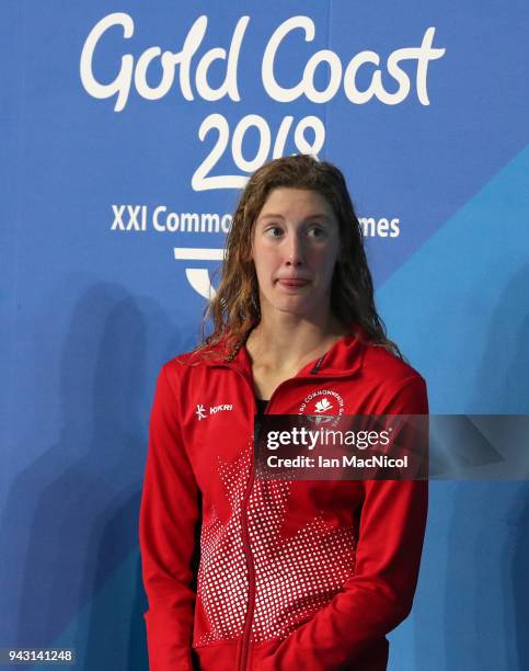 Taylor Ruck of Canada is seen during the Women's 50m Freestyle final during Swimming on day three of the Gold Coast 2018 Commonwealth Games at Optus...