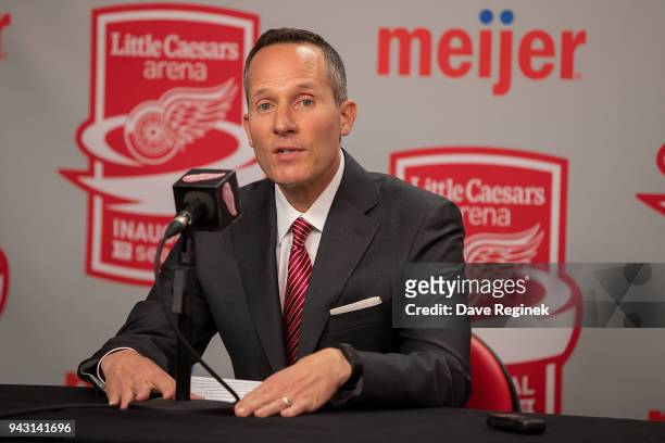 Christopher Ilitch, President and CEO, Ilitch Holdings, Inc. Governor, President and CEO, Detroit Red Wings holds a press conference announcing the...